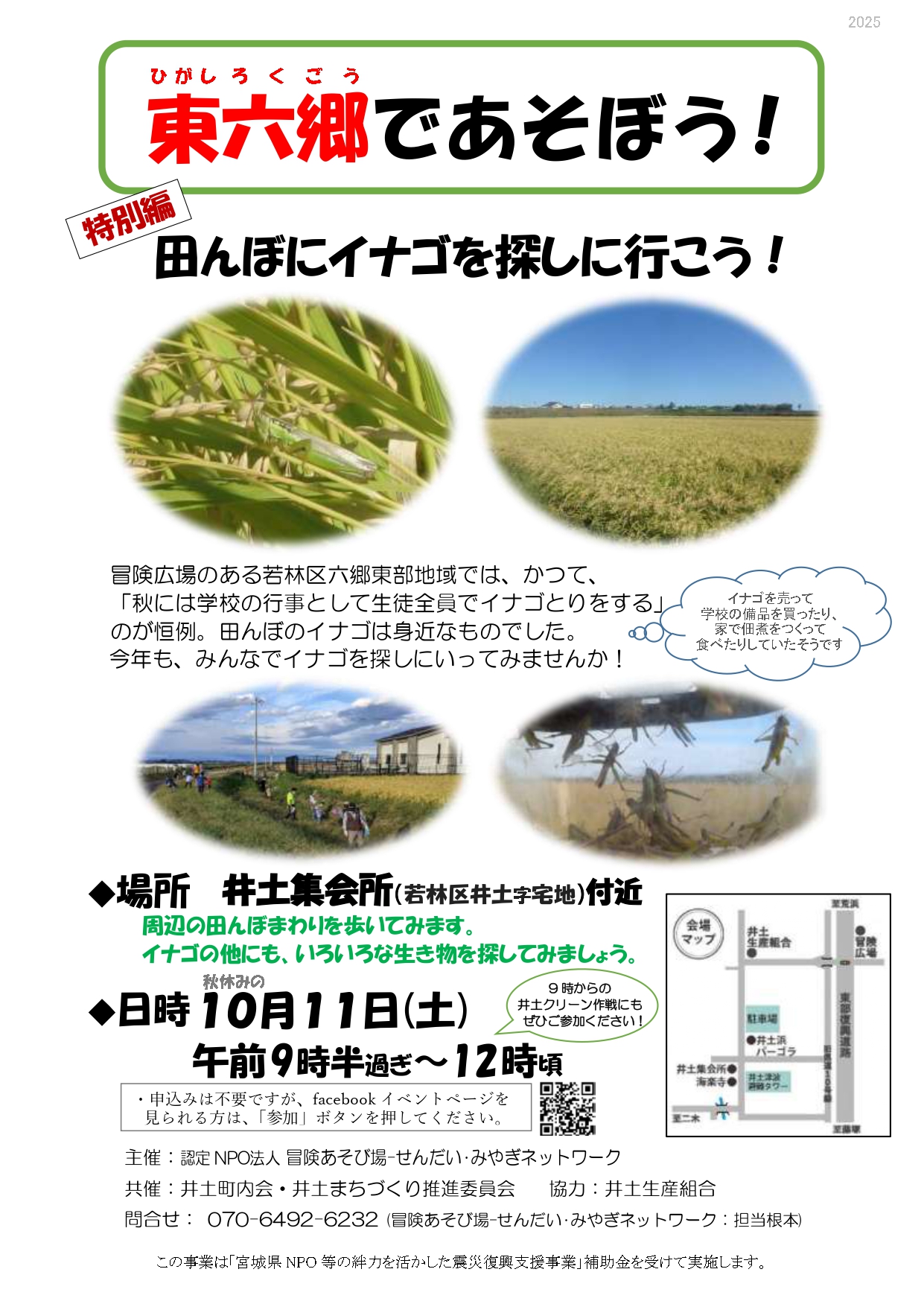再掲】10/11開催「東六郷であそぼう！」田んぼにイナゴを探しに行こう！ | 冒険あそび場 - せんだい・みやぎネットワーク